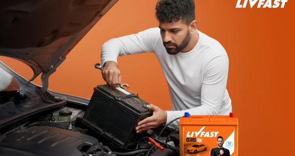 Happy, woman, and shower in studio for hair, skincare and grooming on blue background mockup. Girl, water splash and relax in a bathroom for skin, hair care and cleaning, wellness and beauty mock up